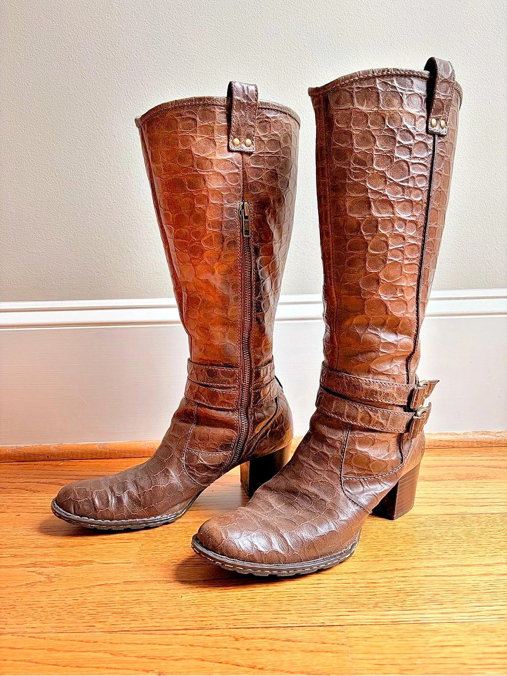 Born Brown Embossed Heeled Boots - Picture 2 of 10